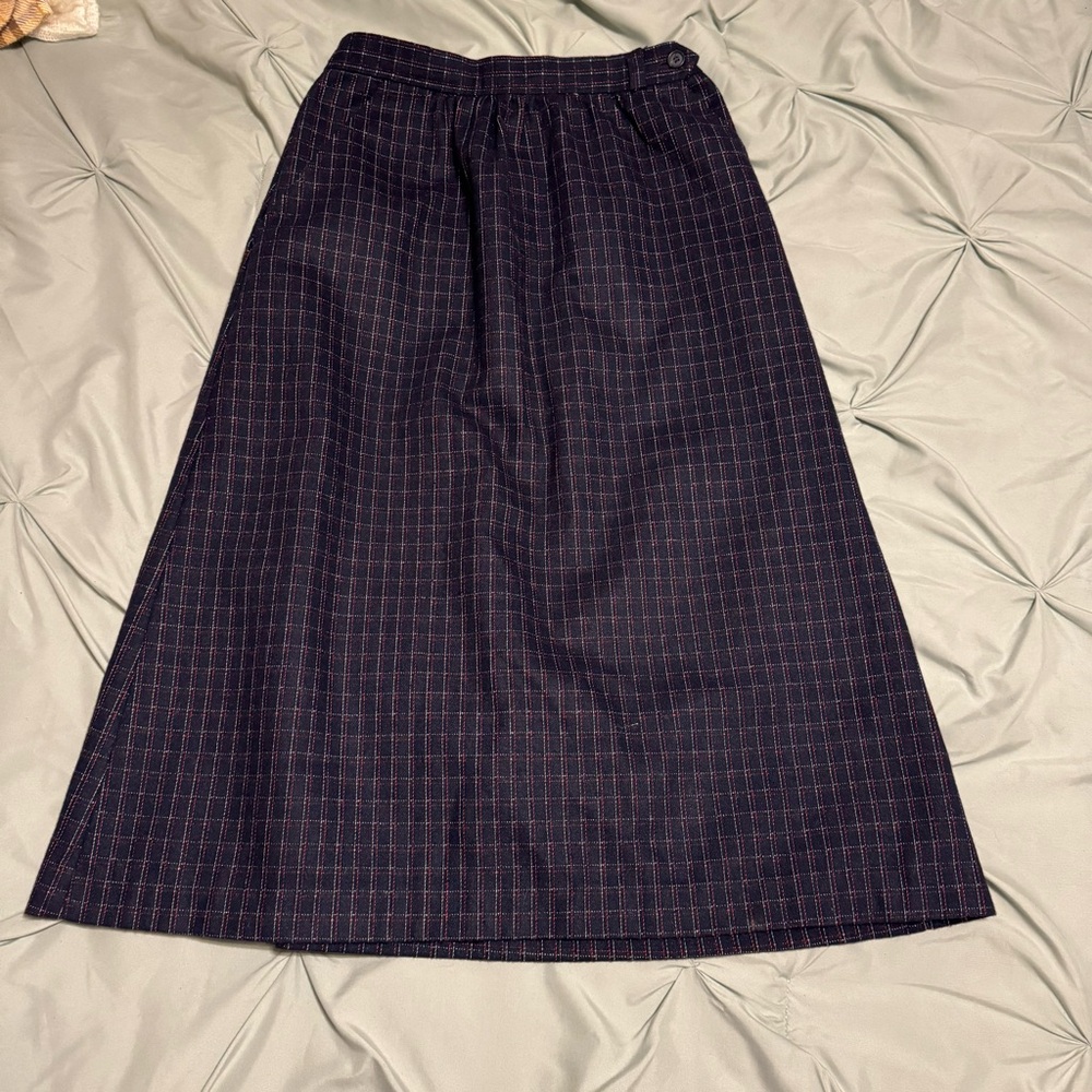 Chic Navy Checkered A-Line Skirt